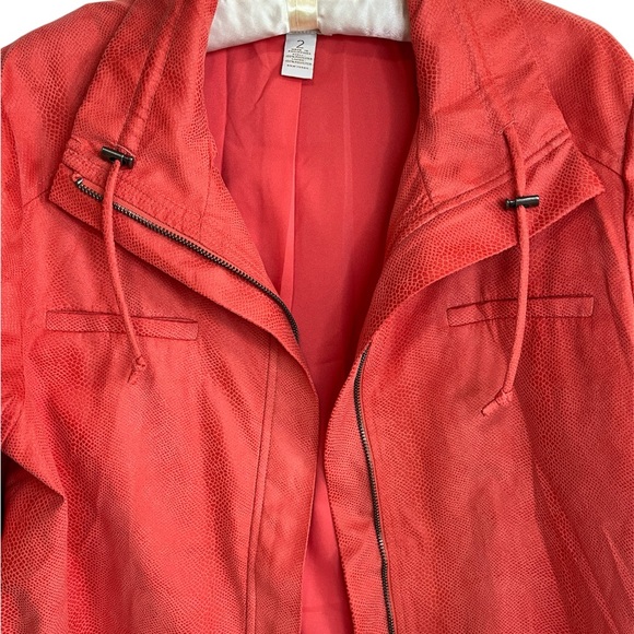 Chico’s Coral Salmon Jacket Full Zip 2 M/L Snake Pattern 3/4 Sleeve Cords Lined - Picture 3 of 15